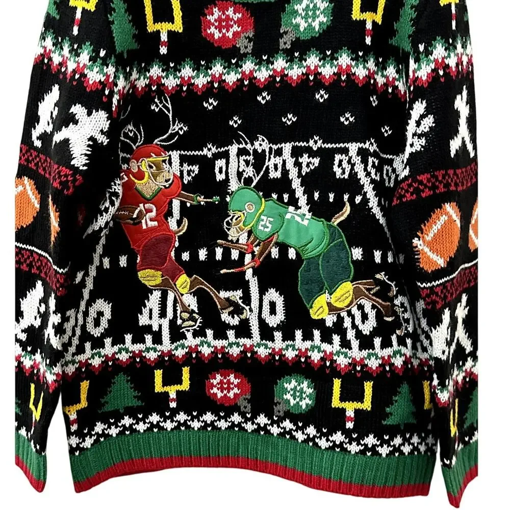33 Degrees Holiday Sweater Crewneck Long Sleeve Ribbed Hem Acrylic Black S/4 NWT